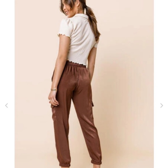 🎇🎉🍁🍂Metallic Bronze Satiny Cargo Pants - Picture 4 of 5
